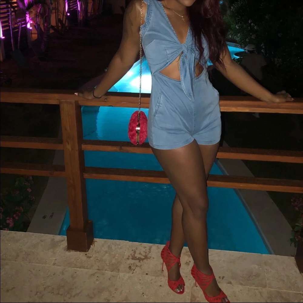 Denim ruffle romper